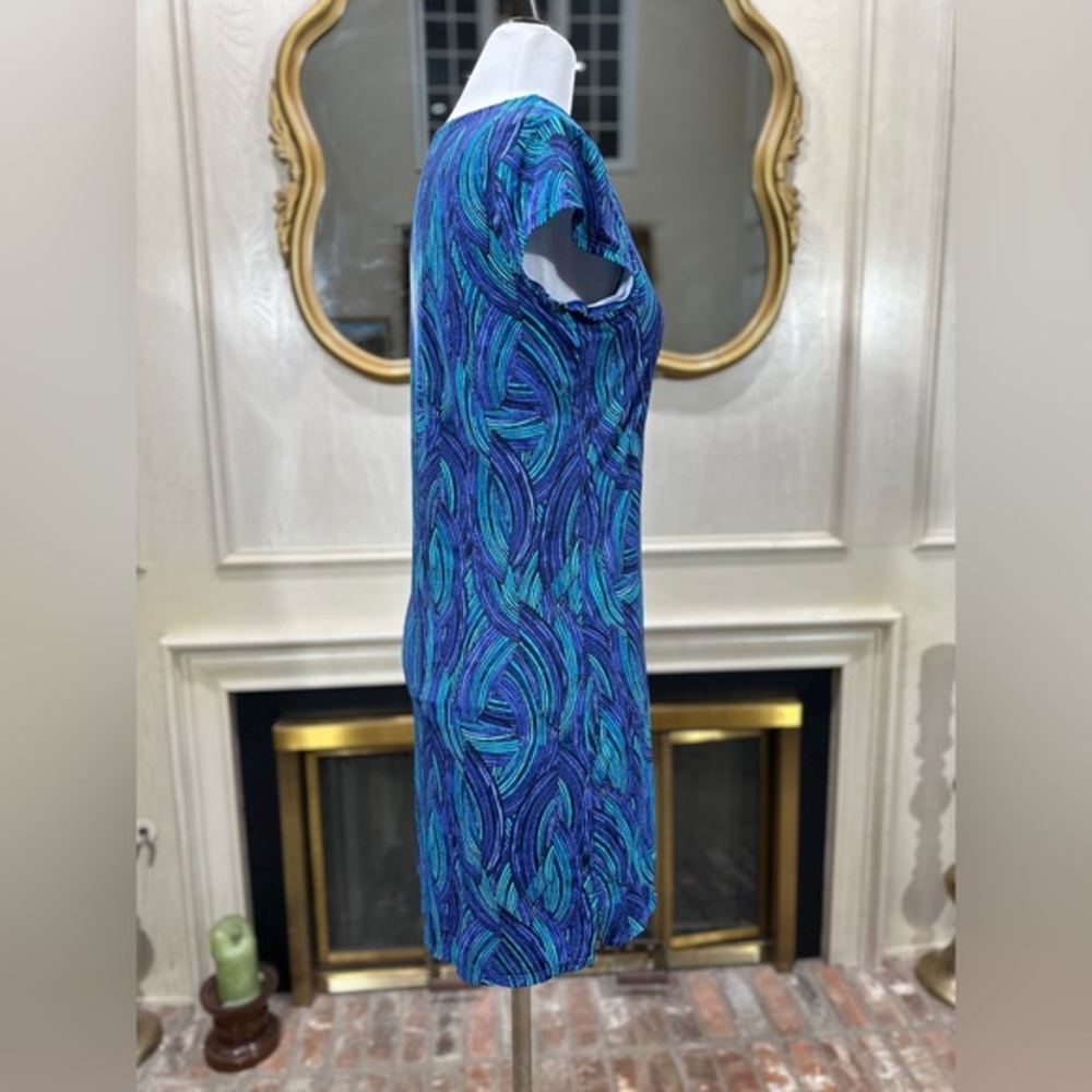 L.L.Bean Women’s Swim Dress S Blue Teal Wave Print UPF 50+ Stretchy - Picture 6 of 7